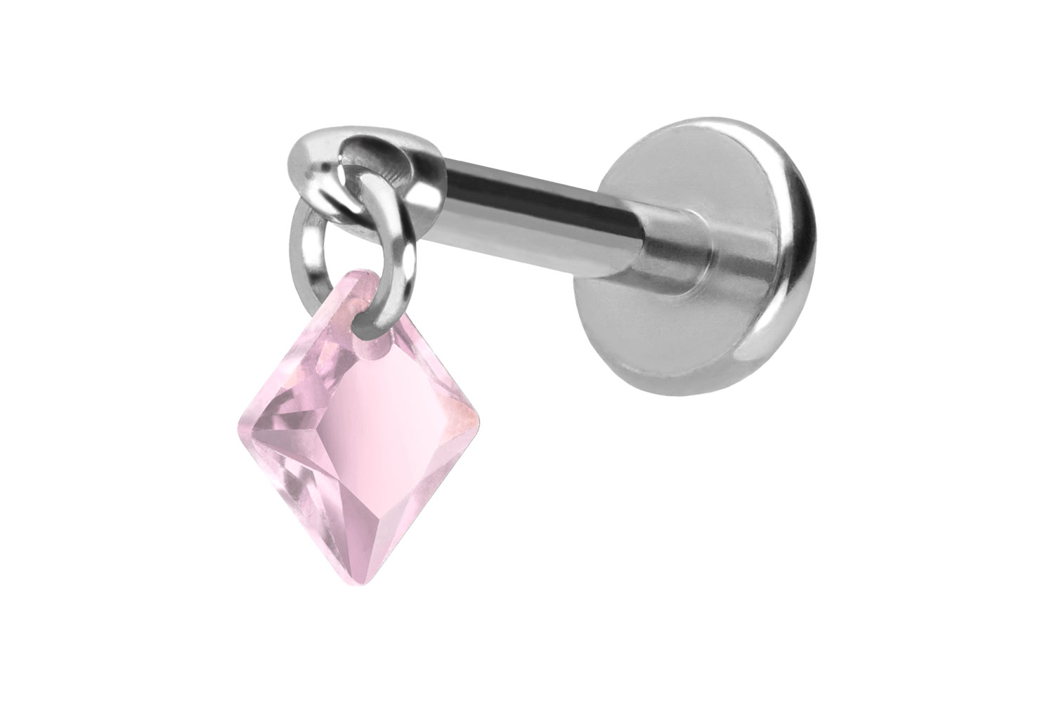 Titan Labret Piercing mit Push Fit KRISTALLQUADRAT